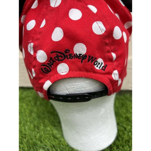 Disney Parks Minnie Mouse Ears Red White Polka Dot Adjustable Youth Hat Cap Bow - Picture 7 of 10